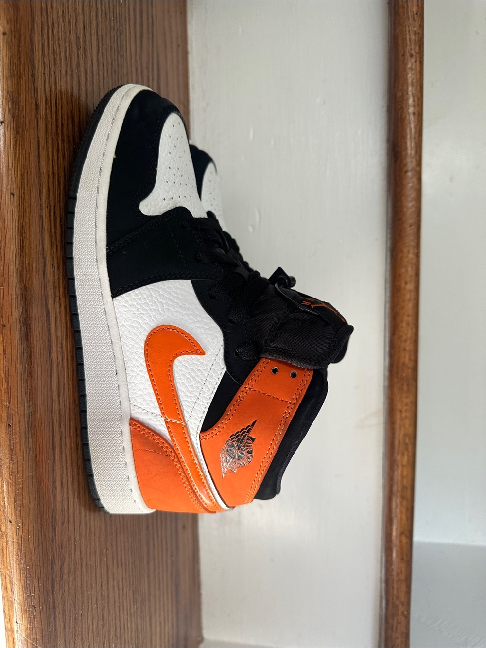 Nike Kids Orange/Black/White High-Top Sneakers with Swoosh Detail